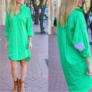 Caryn lawn Green Shirt Dress with Heart sleeve Detail